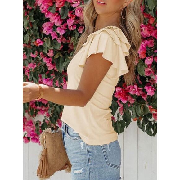 Round Neck Ruffled Sleeve Blouse Women Medium shirt top - Picture 2 of 6